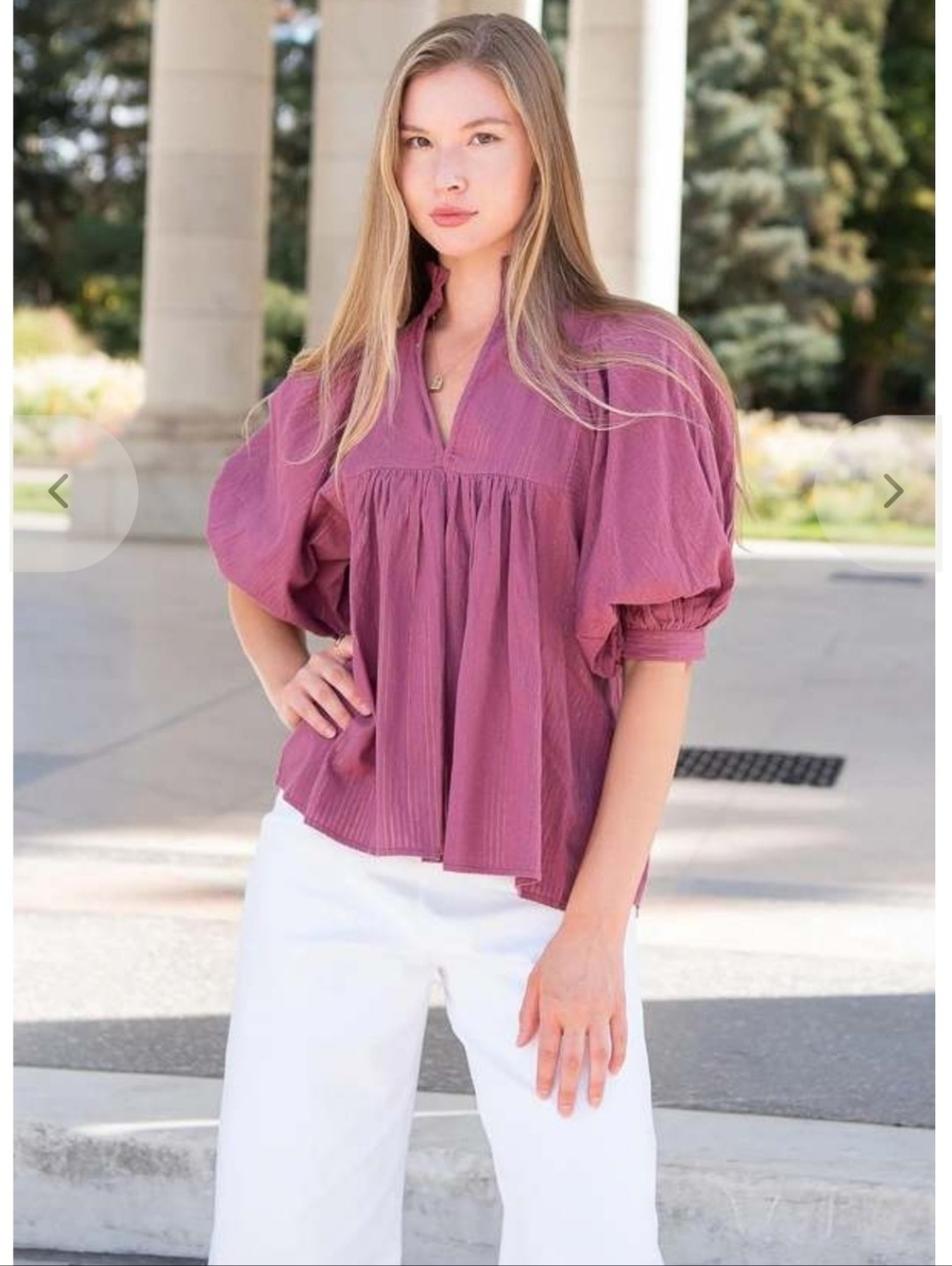Never A Wallflower Puff-Sleeve V-Neck Blouse in Dusty Rose